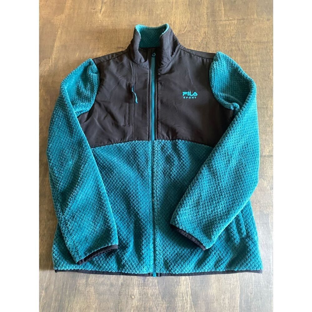 Fila Teal and Black Sherpa Fleece Jacket - Picture 2 of 5